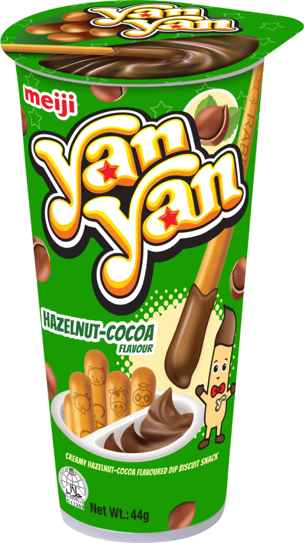 Meiji Yan Yan Hazelnut - Cocoa Flavour Dip Stick Biscuits 44g