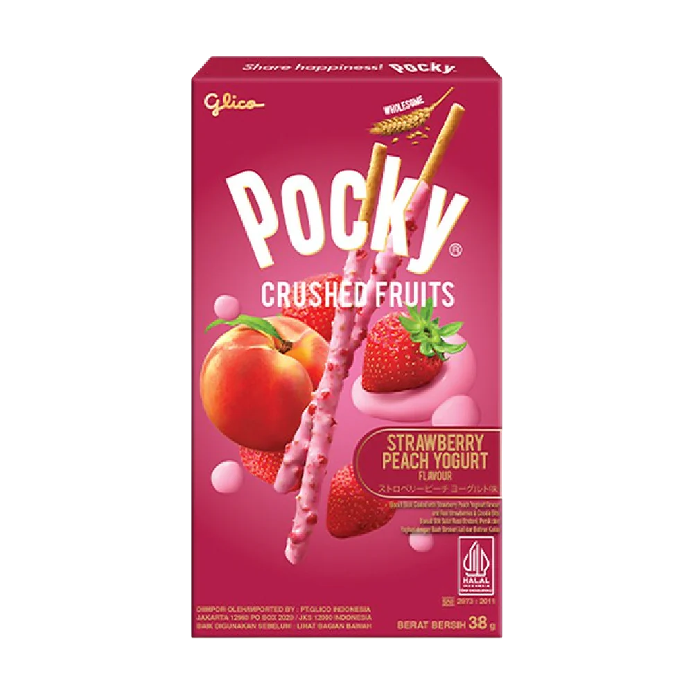 Glico Pocky Crushed Fruits Yogurt Strawberry & Peach Flavour 38g