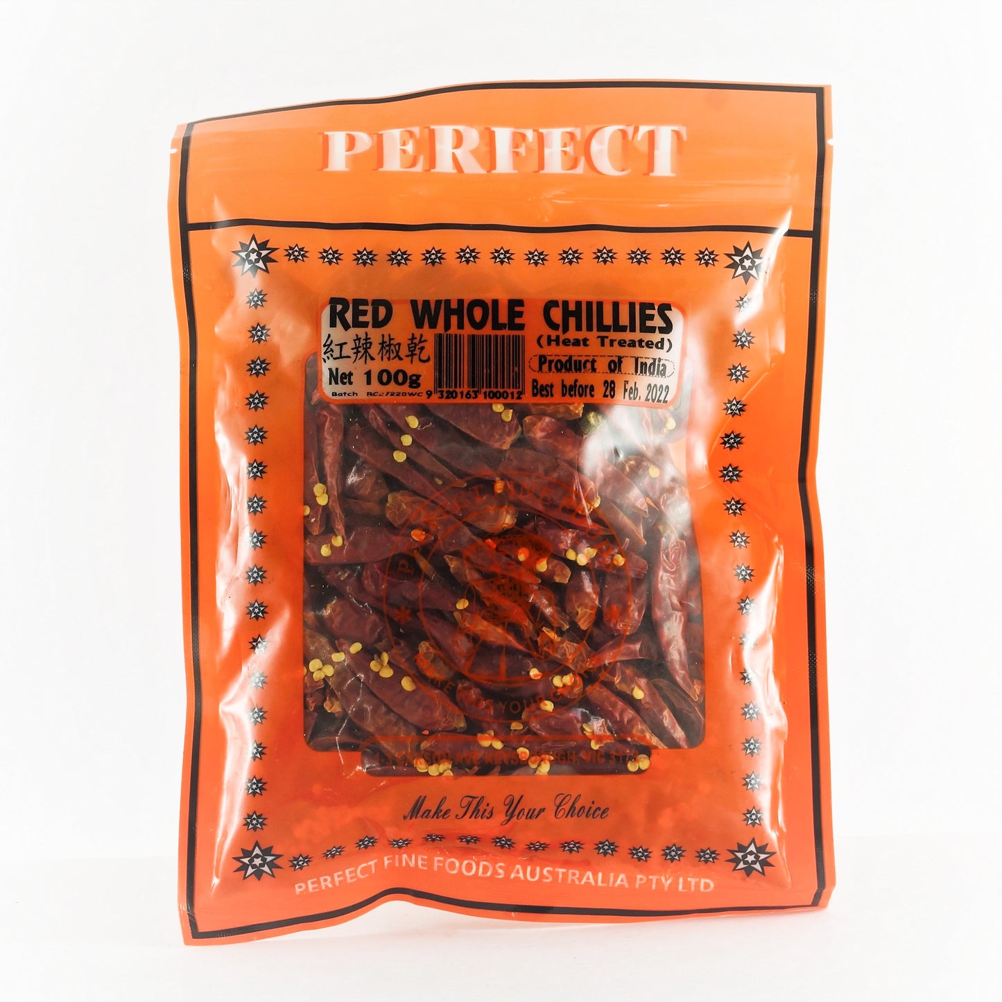 PERFECT FINE FOODS RED WHOLE CHILLIES 100G