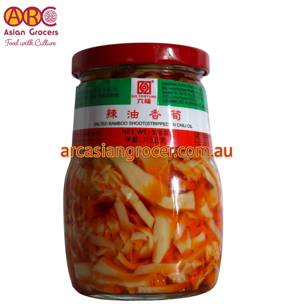 Six Fortune Bamboo Shoots in Chilli Oil 375g