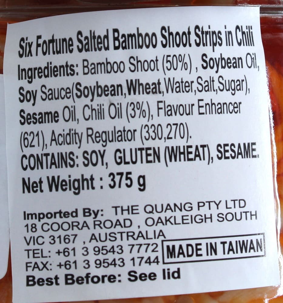 Six Fortune Bamboo Shoots in Chilli Oil 375g
