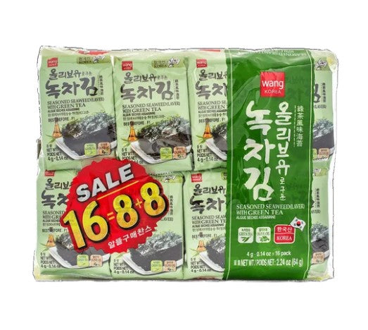 Wang Seasoned Seaweed with Olive Oil & Green Tea 16 Packs