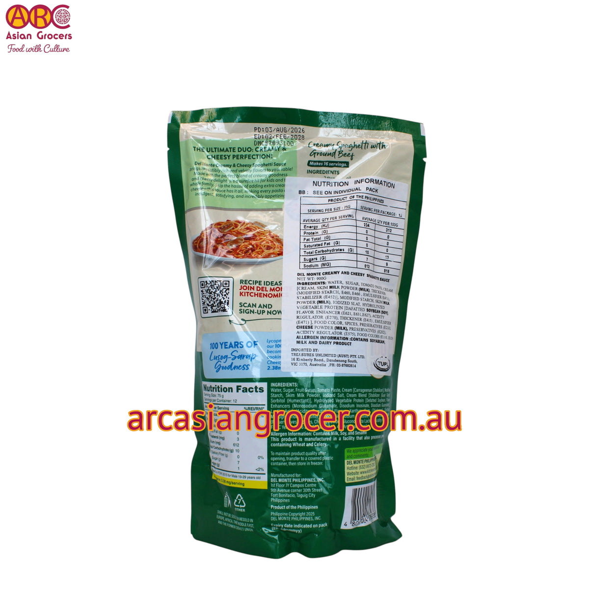 Del Monte Spaghetti Sauce Creamy & Cheesy 900g
