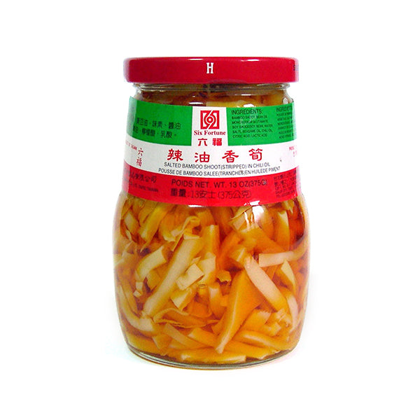 Six Fortune Bamboo Shoots in Chilli Oil 375g