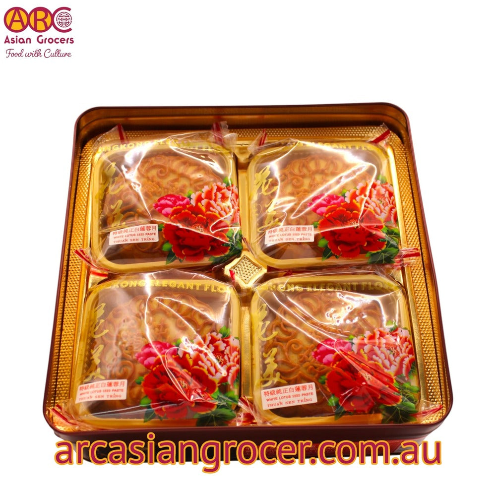 Hongkong Elegant Flower White Lotus Seed Paste Mooncake 4 Pieces (Best Before: 30-12-2026)