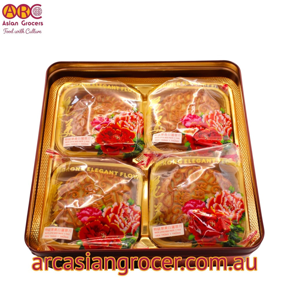 Hongkong Elegant Flower White Lotus Seed Paste With 1 Yolk Mooncake 4 Pieces (Best Before: 30-12-2026)