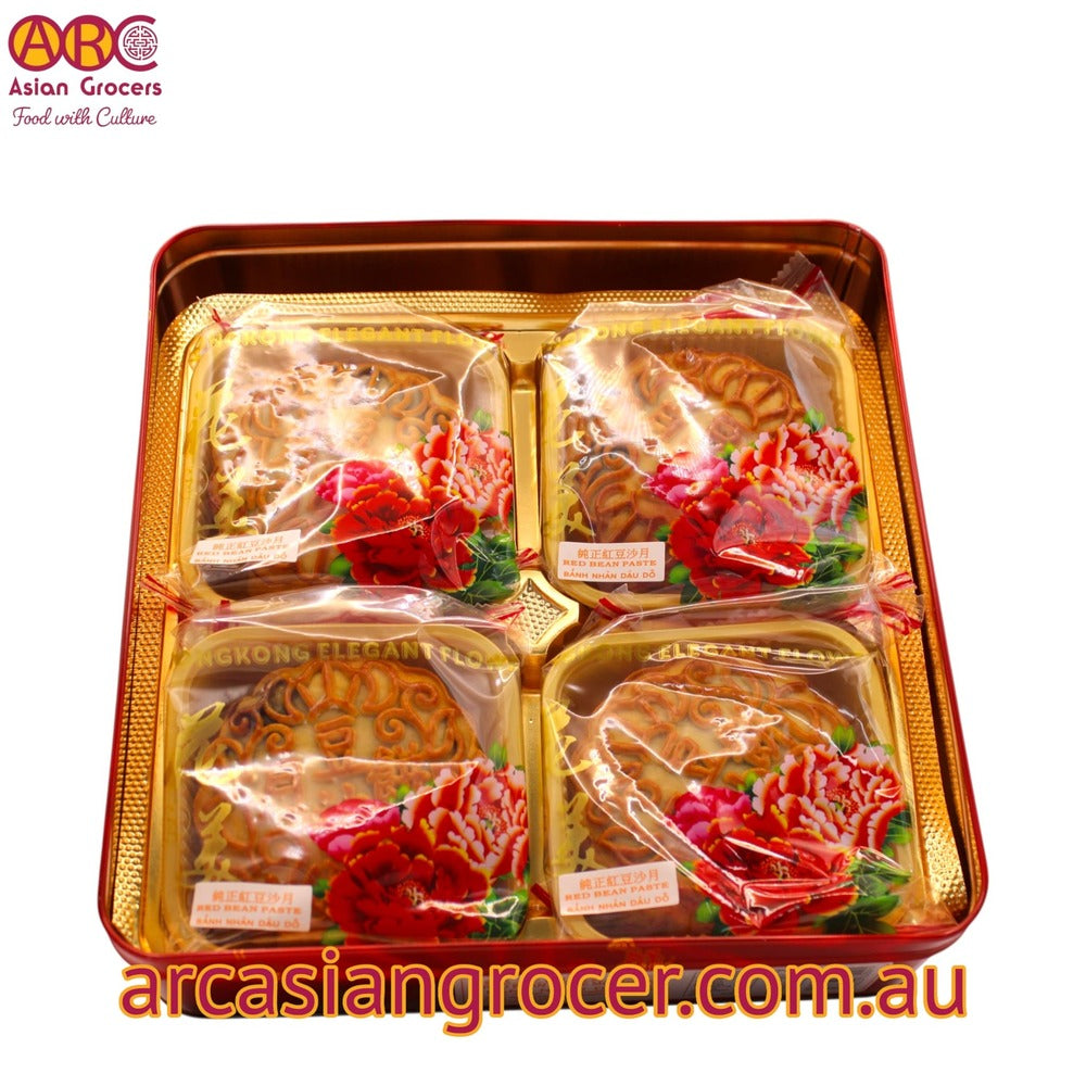Hongkong Elegant Flower Red Bean Paste Mooncake 4 Pieces (Best Before: 30-12-2026)