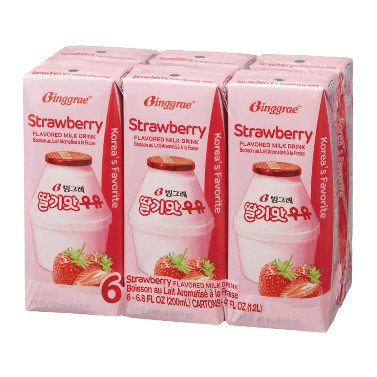 Binggrae Strawberry Flavoured Milk Drink 6*200ml (Best Before: 07-07-2026)