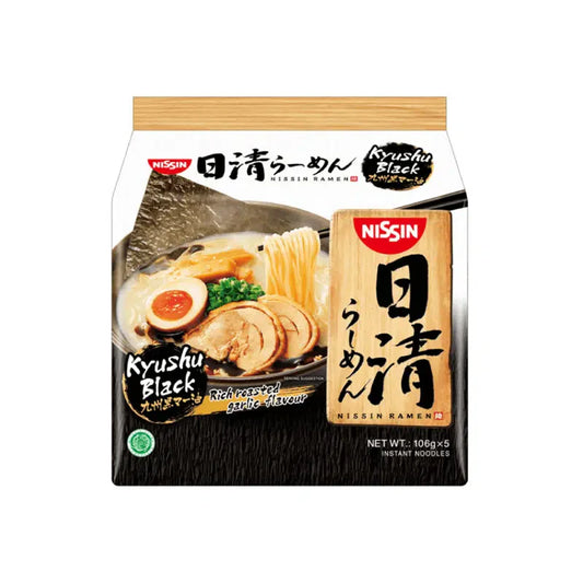 Nissin Ramen Kyshu Black - Rich Creamy Broth with Roasted Garlic Instant Noodels 5p