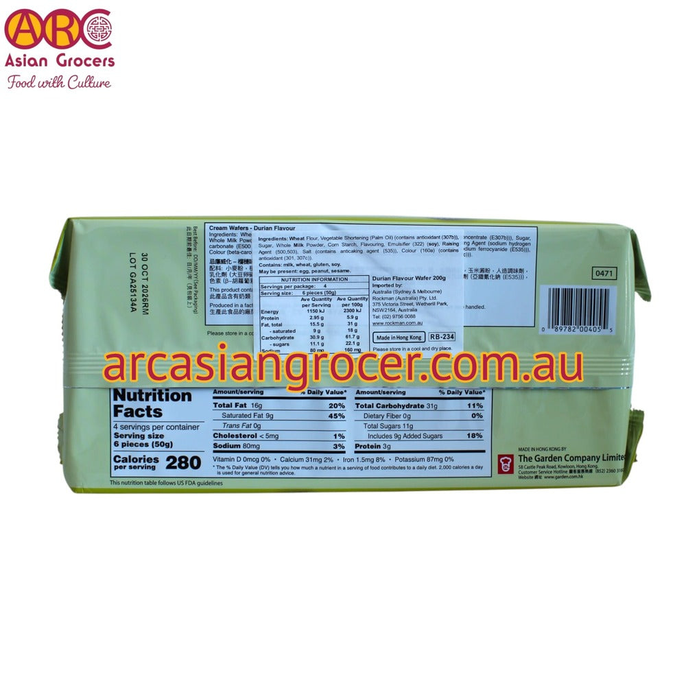 Garden Cream Wafers Durian Flavoured 200g