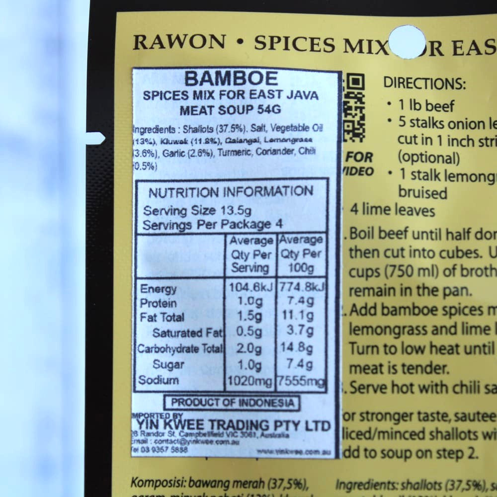 Bamboe Rawon Instant Spices For East Java Meat Soup 54g