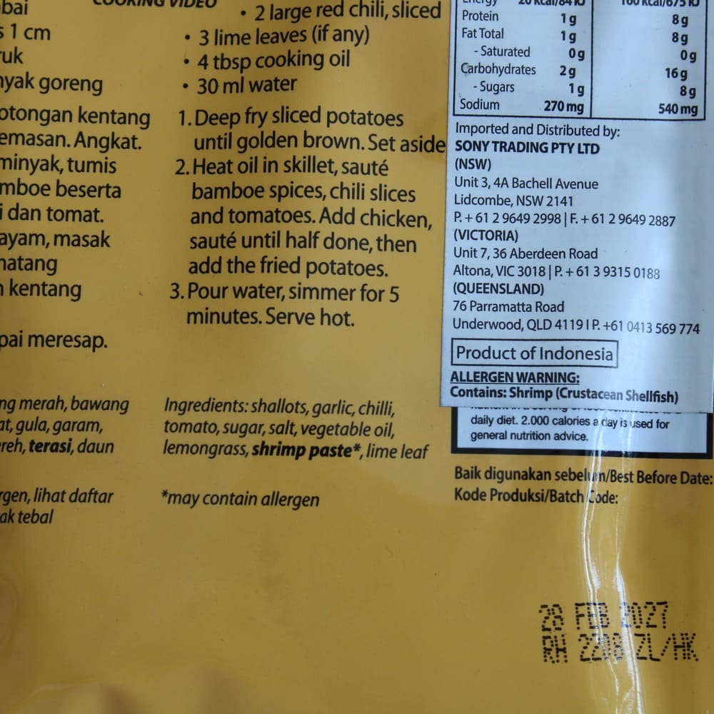 Bamboe Bumbu Balado Spice Mix for Balado Dish 50g