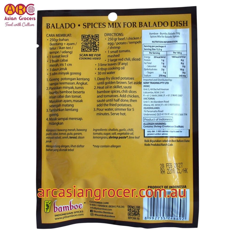 Bamboe Bumbu Balado Spice Mix for Balado Dish 50g