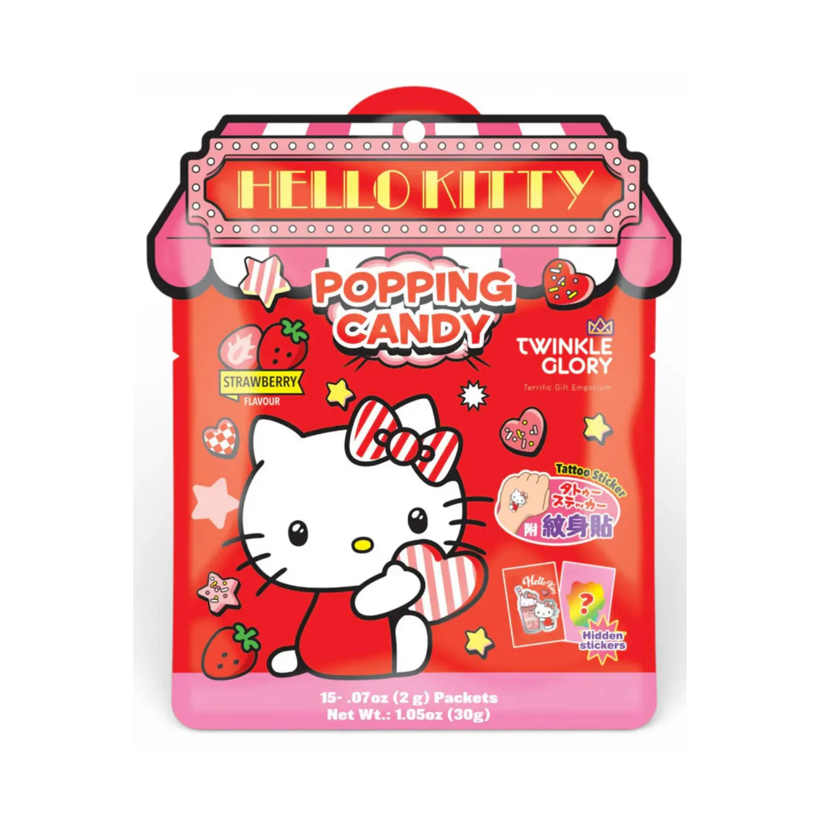Twinkle Glory Hello Kitty and Friends - Hangyodon Strawberry Flavour Popping Candy with Tattoo Sticker 30g