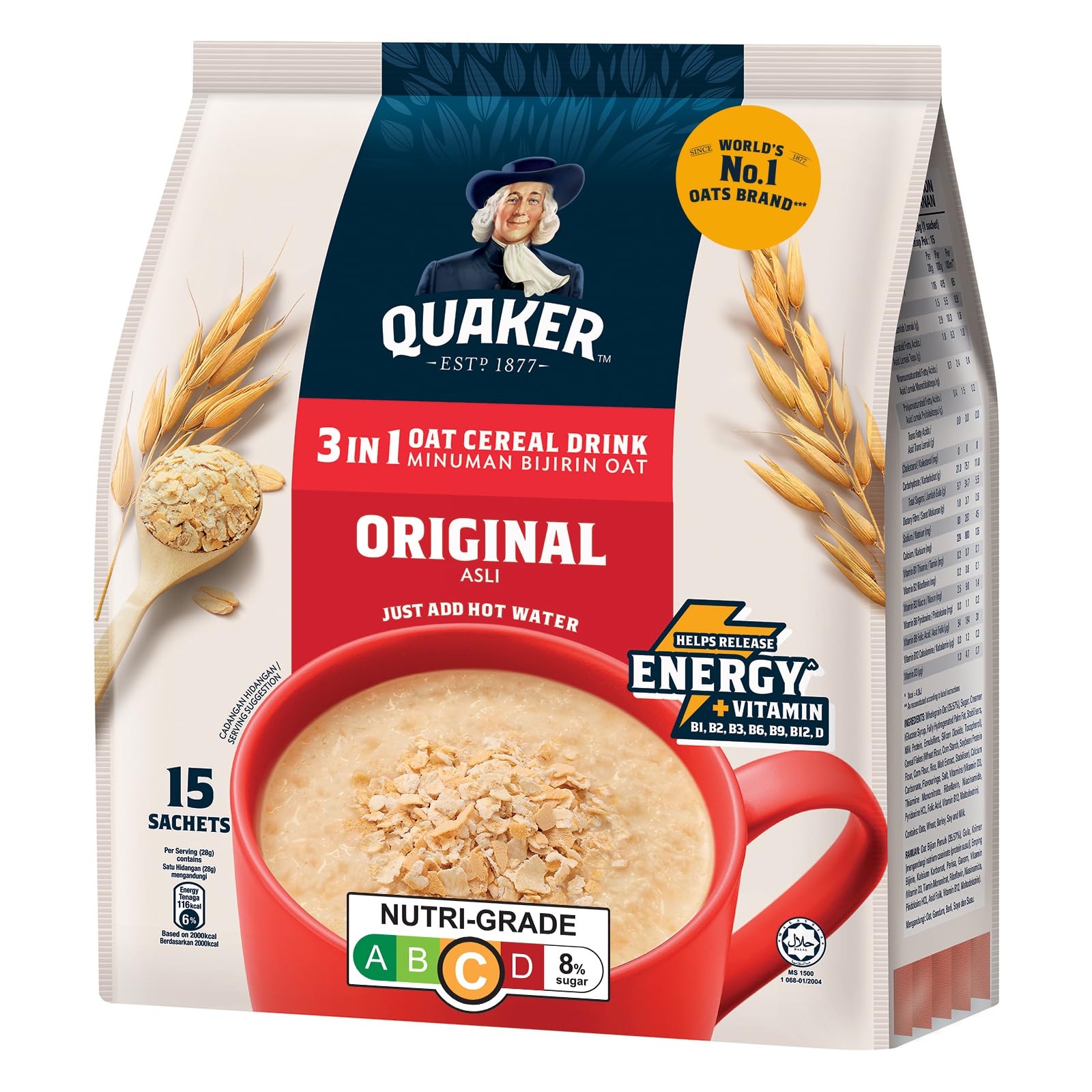 Quaker 3-in-1 Oat Cereal Drink Original 14 Sachets (Best Before: 23-02-2027)