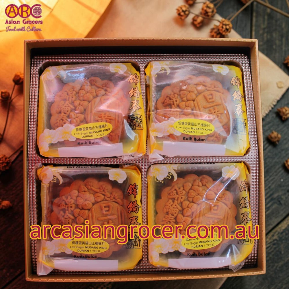 KLT Low Sugar Musang King Durian with 1 Yolk Mooncake 4 Pieces (Best Before: 31-12-2026)