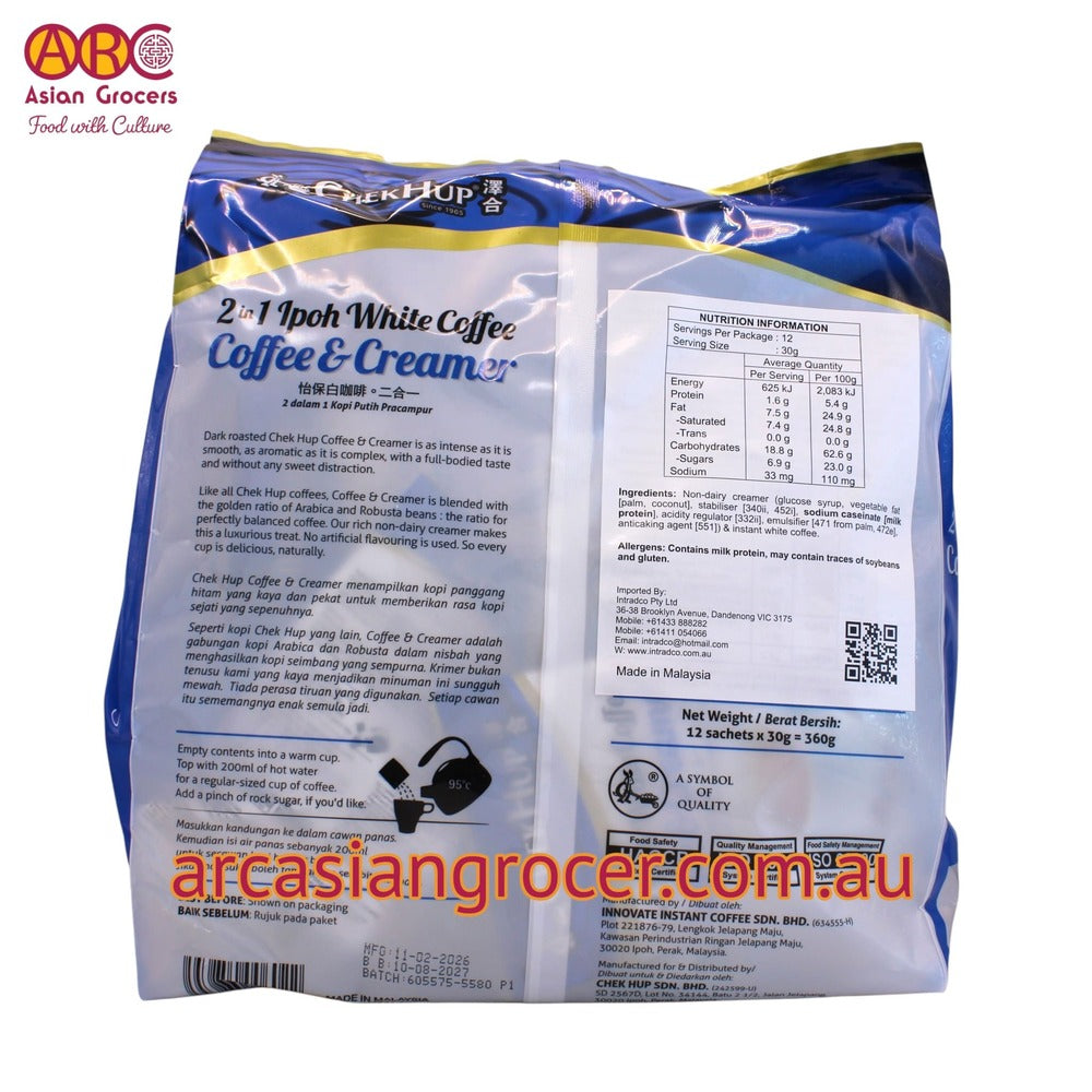 Chek Hup Ipoh White Coffee 2 in 1 With Non-dairy Creamer 12 Sachets