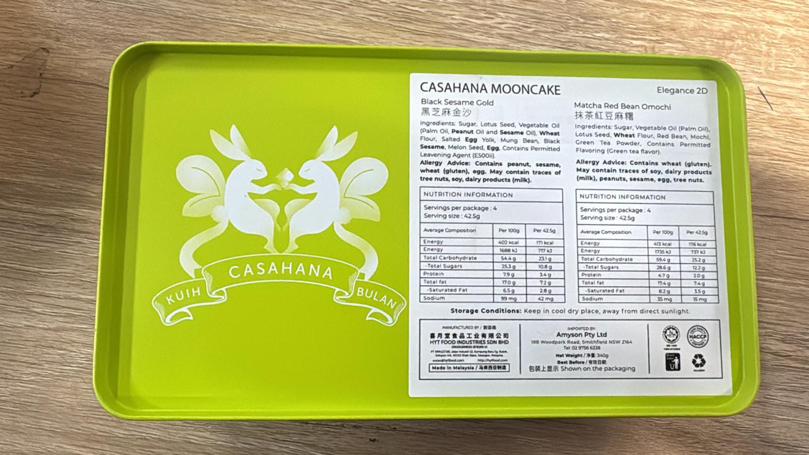 Casa Hana Black Sesame Gold & Matcha Red Bean Omochi Mooncake 2 Pieces