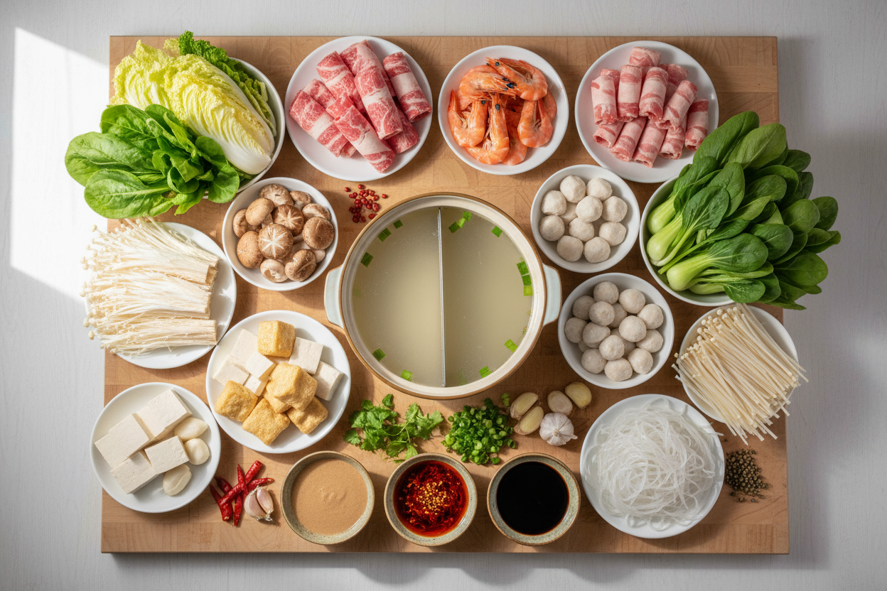 all ingredients to make hotpot at home