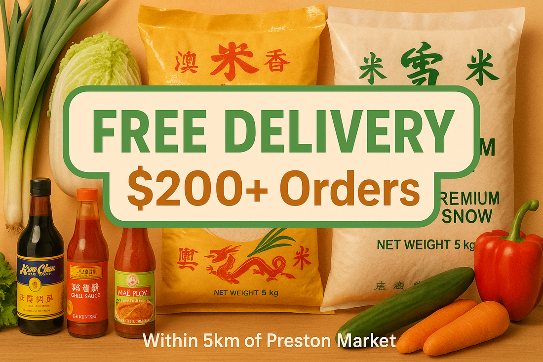 Local orders exceeding $200 qualify for free delivery within a 5 km radius of Preston Market